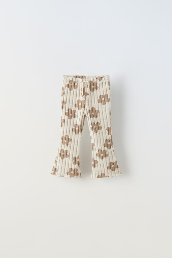 CABLE-KNIT FLARED LEGGINGS - Beige