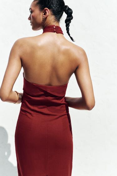 ROBE MIDI HALTER EN LIN - Vin de Zara - Image 6