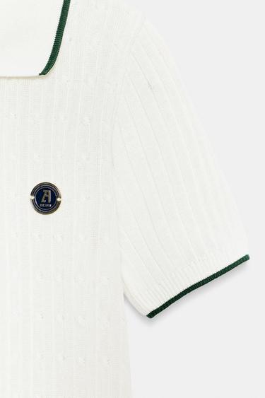 CONTRAST RIBBED POLO SHIRT - Green / Ecru by Zara - Image 7