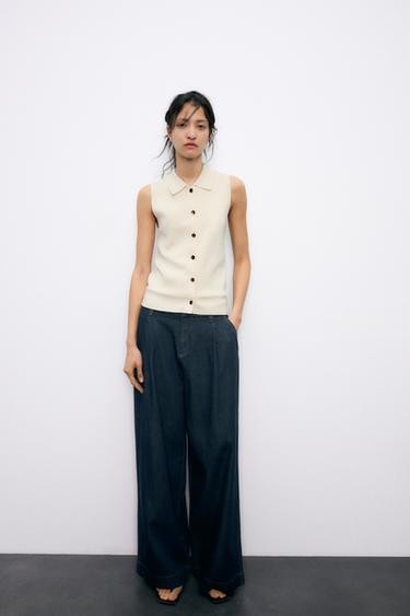 WAISTCOAT TOP WITH POLO COLLAR - Light beige by Zara - Image 0