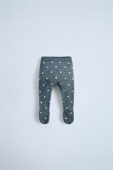 Zara KNIT POLKA DOT FOOTED LEGGINGS - Blue gray
