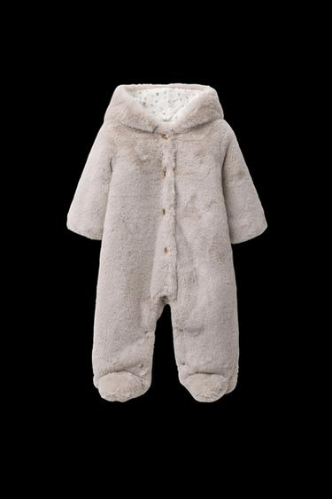 HOODED FAUX FUR ONE-PIECE SUIT - Beige by Zara - Image 0