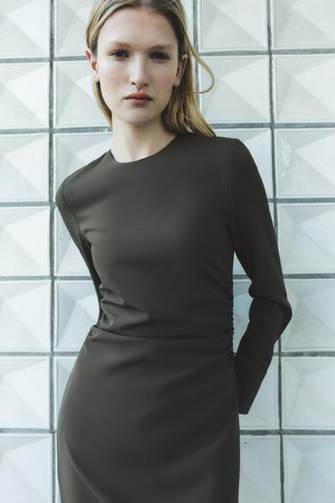ZW COLLECTION DRAPED MIDI DRESS - Dark khaki by Zara