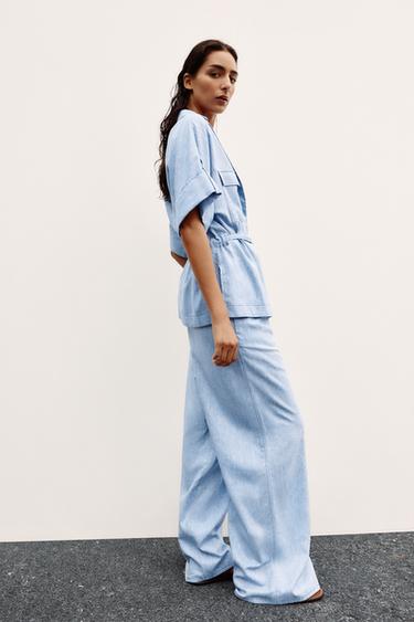 PANTALON LARGE AVEC LIN - Bleu clair de Zara - Image 3