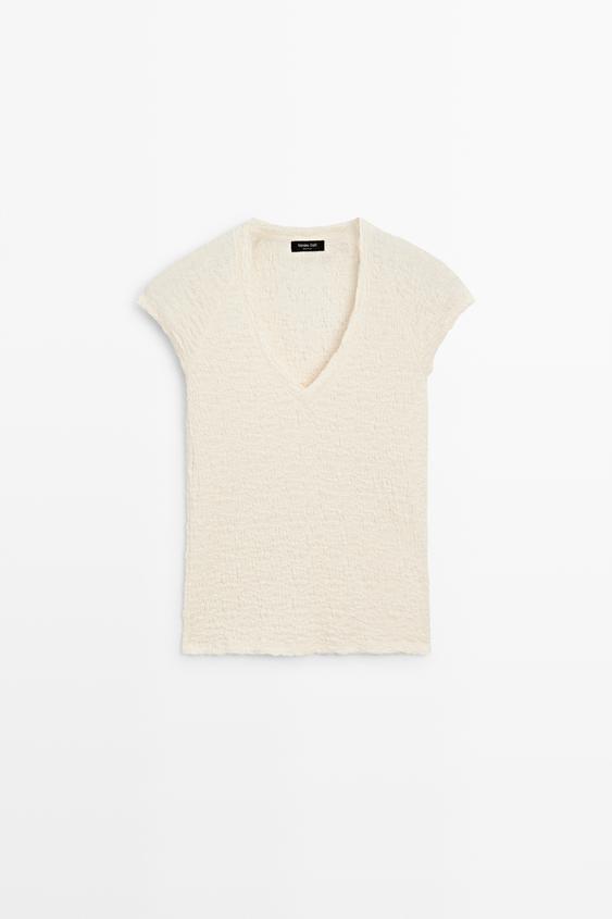 Textured V-neck T-shirt from Zara - $70