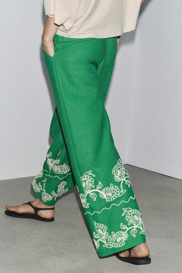 PANTALON CULOTTE BRODÉ ZW COLLECTION - Vert de Zara - Image 1
