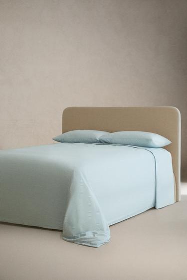 STRIPED FADED SATEEN FLAT SHEET (300 THREAD COUNT) - Blue by Zara - Image 1