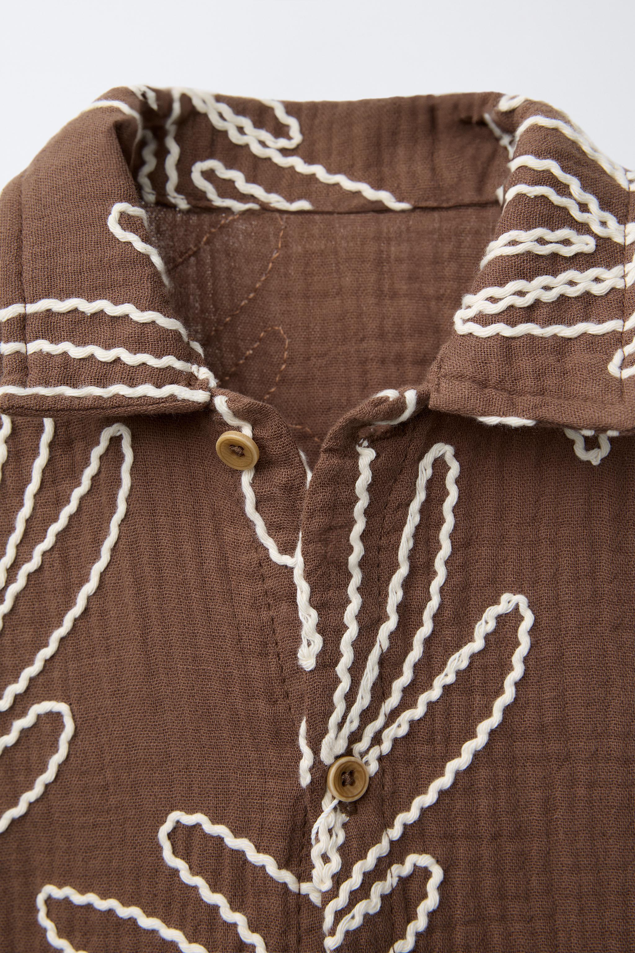 EMBROIDERED LEAF SHIRT - Brown | ZARA United States