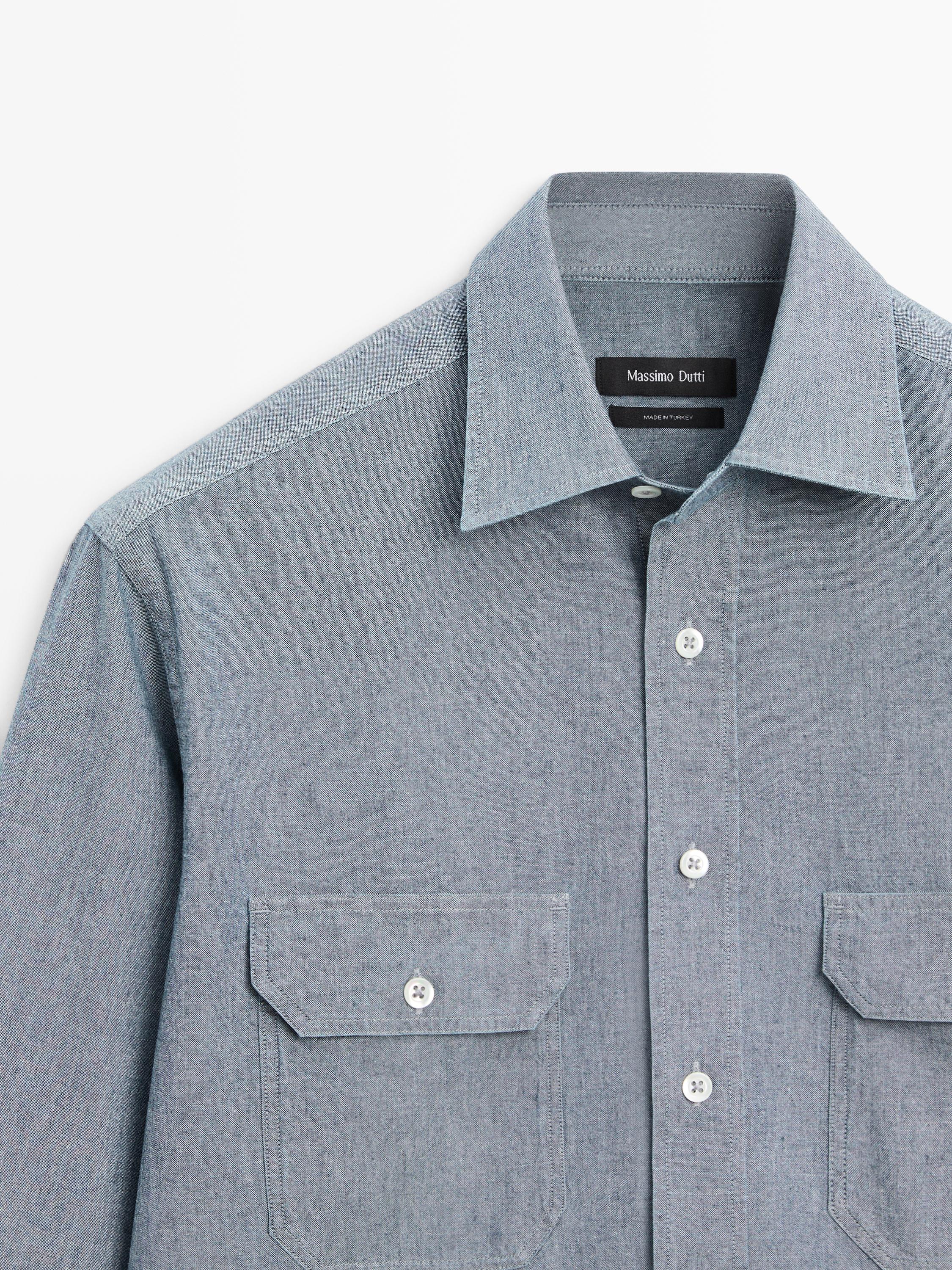 Chemise chambray regular fit avec poches
