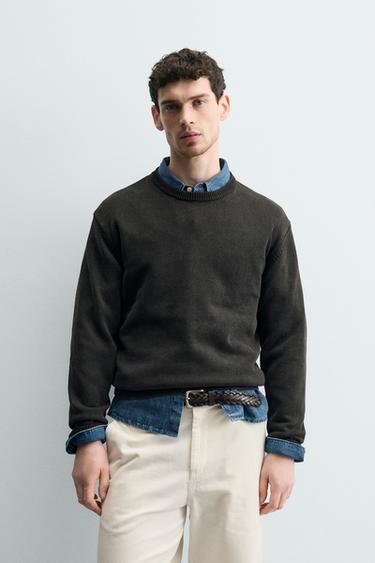 Zara PAMUČNI PULOVER SA STRUKTUROM I EFEKTOM PRANJA – Crna