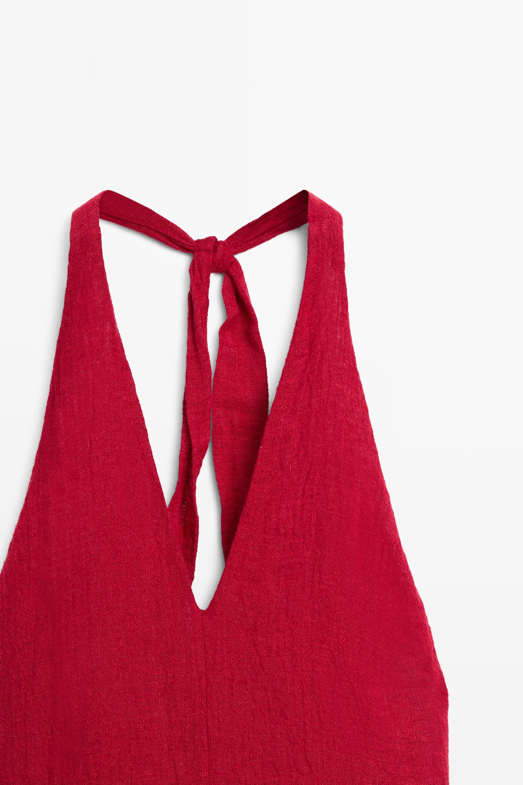 Long 100% linen dress with neckline detail