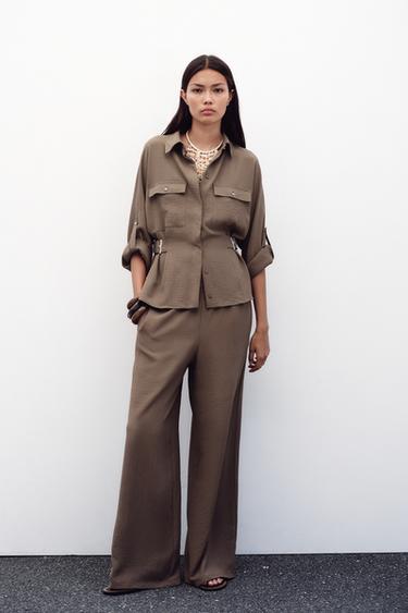 قميص سفاري بأبازيم جانبية - مِحْمر by Zara - Image 0
