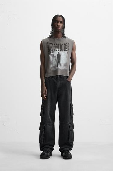 Zara COMBINATION PRINTED TANK TOP - Anthracite grey - Image 0