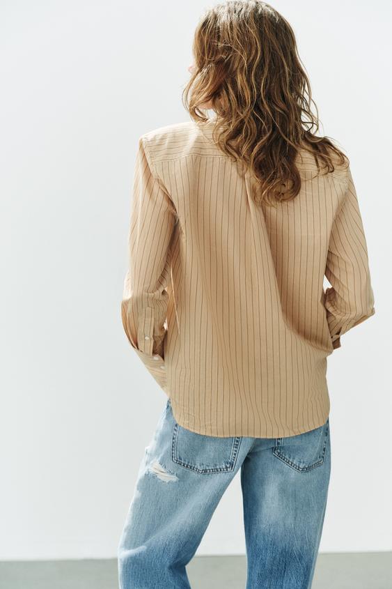 CHEMISE À RAYURES AVEC ÉPAULETTES - Marron clair de Zara - Image 4