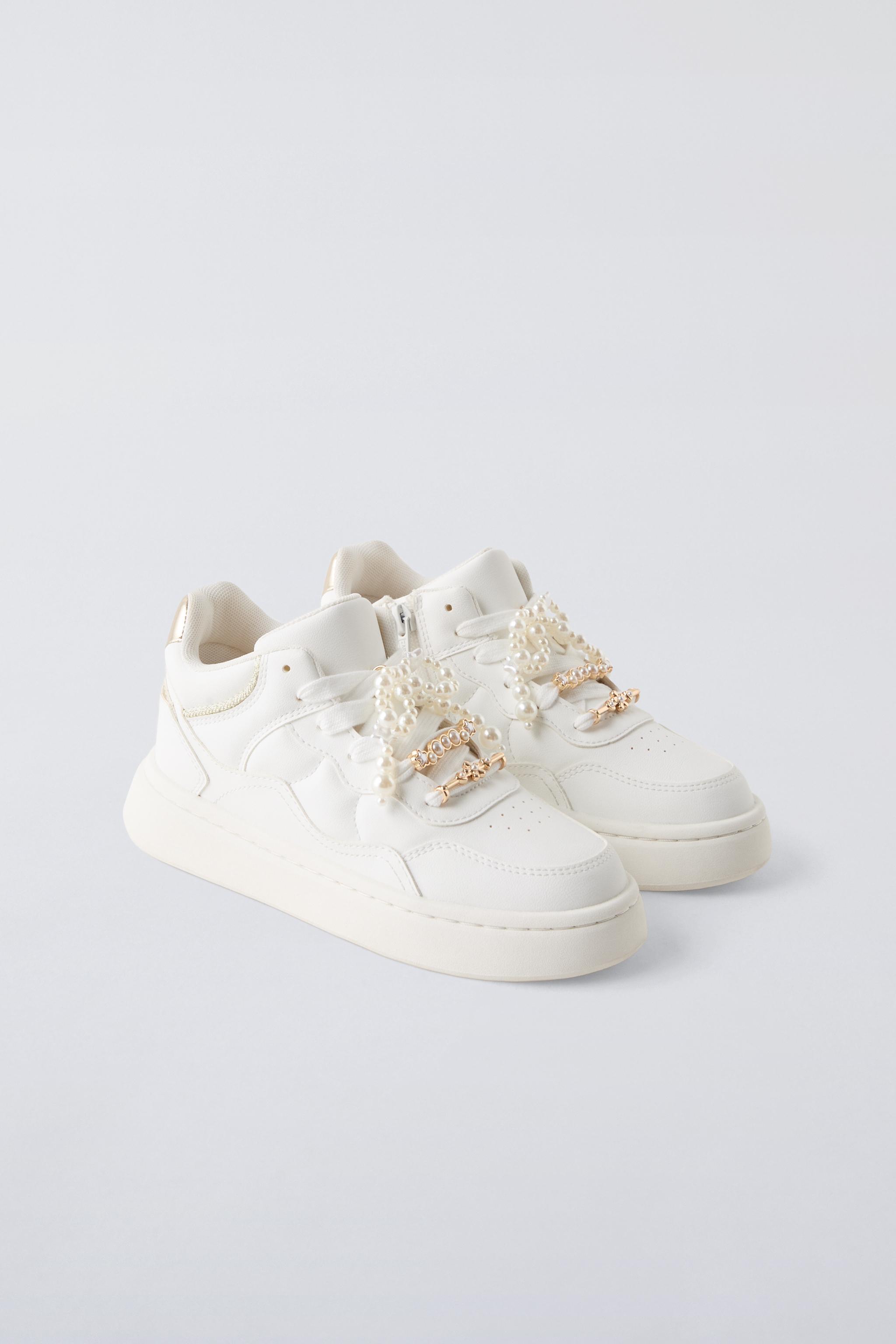熱販売 TOP HIGH BEJEWELLED SNEAKERS Australia ZARA | White - 書
