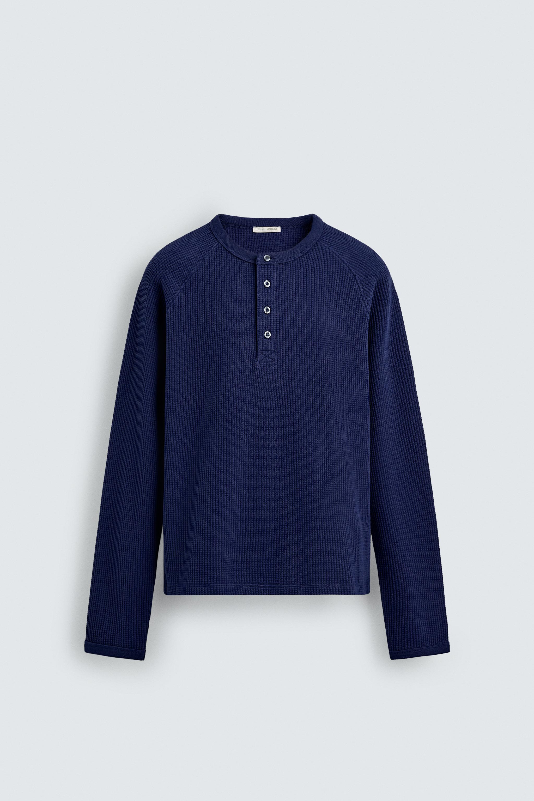 CAMISETA GOLA COM BOTÕES - Azul | ZARA Brasil
