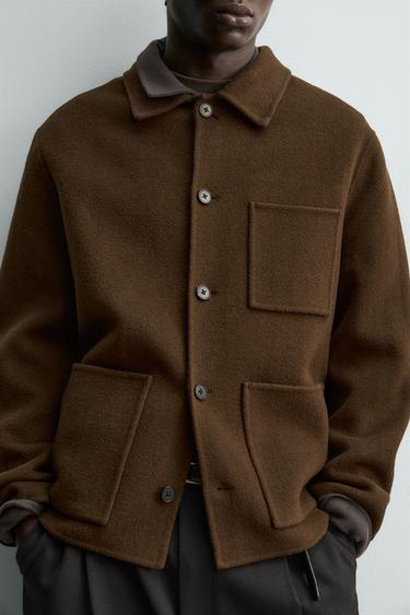 REGULAR FIT 100% WOOL OVERSHIRT - Dark brown by Zara - Image 6
