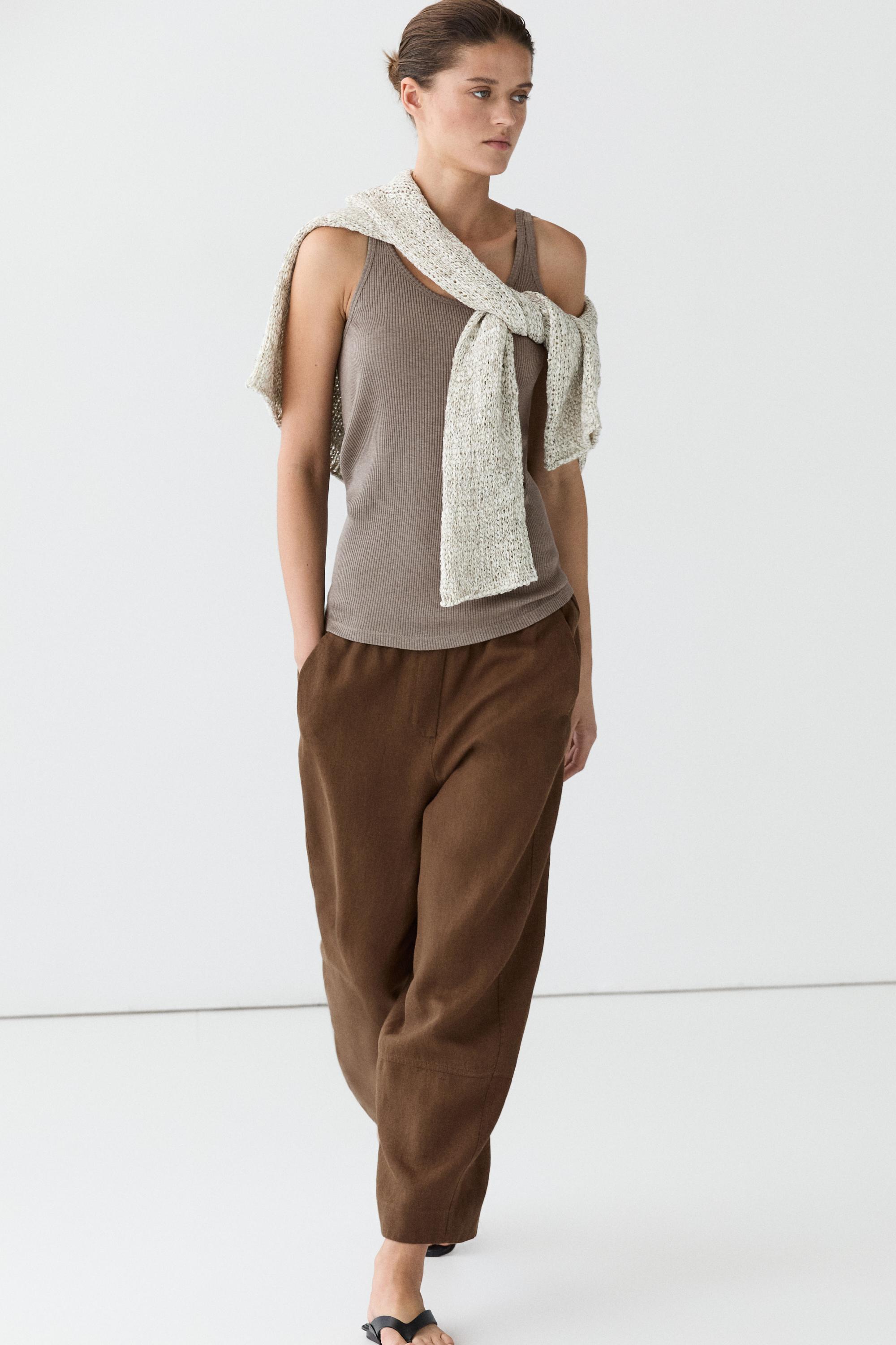Linen pants with elastic waistband detail