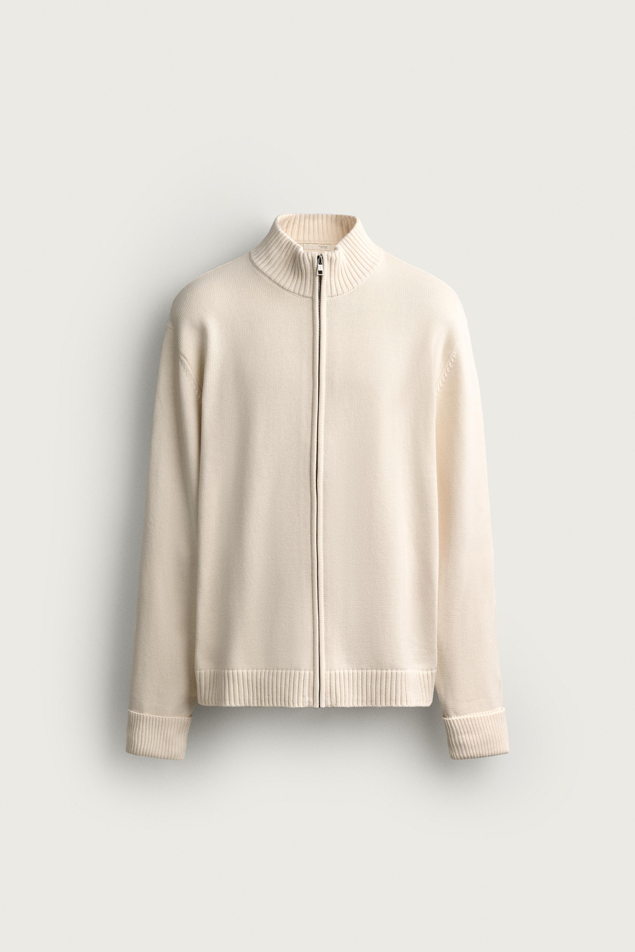 CASACO DE TRICÔ COM ZÍPER - Branco-marfim | ZARA Brasil
