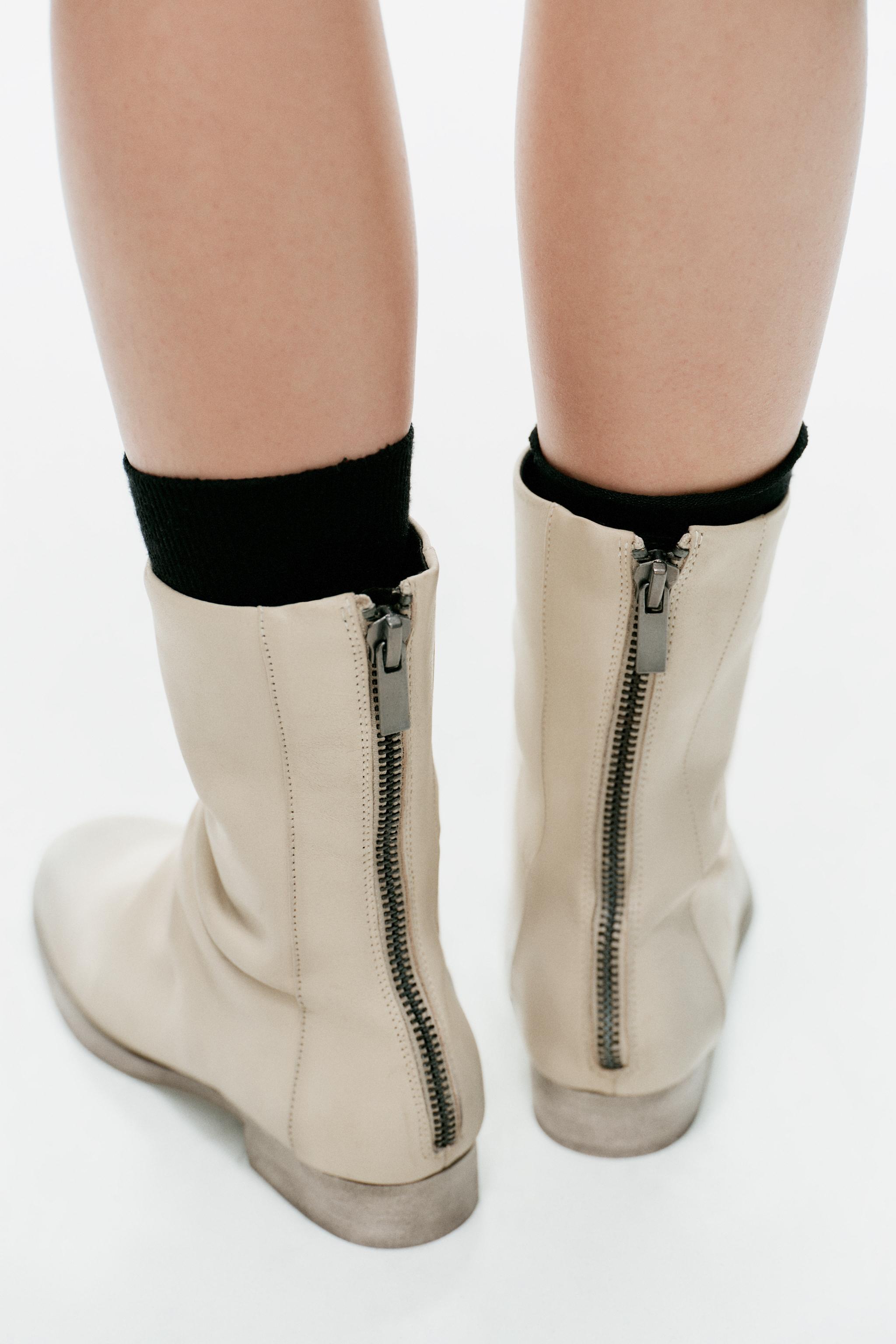 BOTTINES PLATES CUIR FRONCÉES