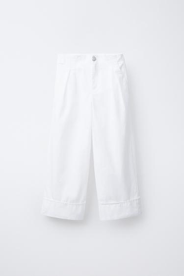 CALÇA DE POPELINA COM BOTÃO JOIA - Branco da Zara