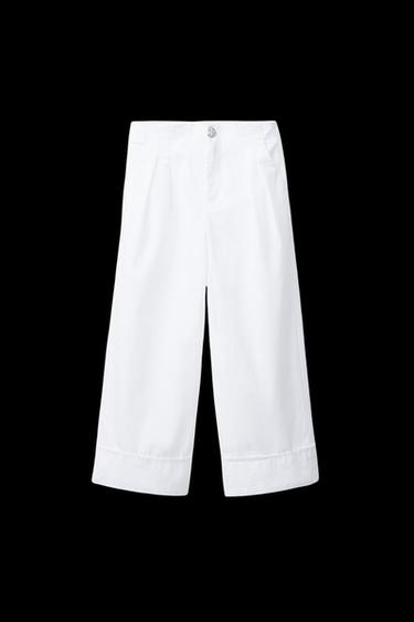 Zara JEWEL BUTTON POPLIN PANTS - White - Image 0