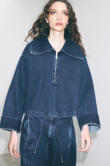 Zara Z1975 ZIP-UP DENIM JACKET - Mid-blue