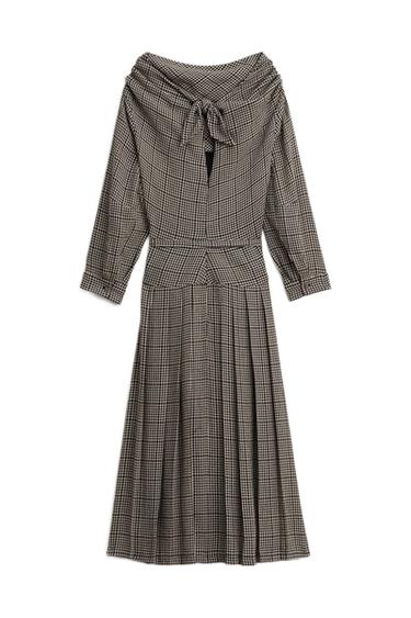 Zara PLAID PLEATED DRESS LIMITED EDITION - Sand / Black