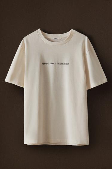 SHORT-SLEEVE T-SHIRT WITH SLOGAN - Cream by Zara
