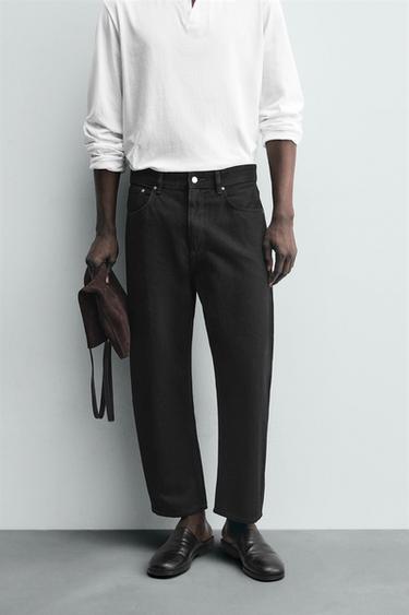 JEANS TAPERED WIDE FIT - E zezë nga Zara