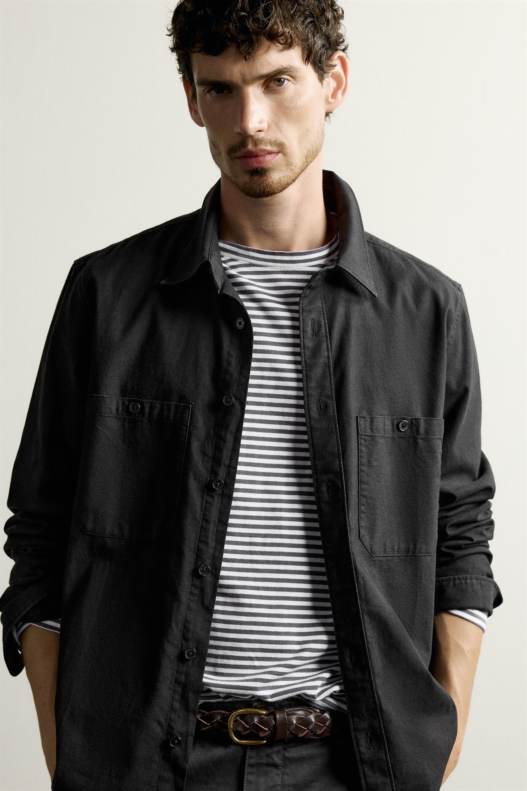 Мужские рубашки Zara REGULAR FIT CHAMBRAY POCKET SHIRT — фото 6