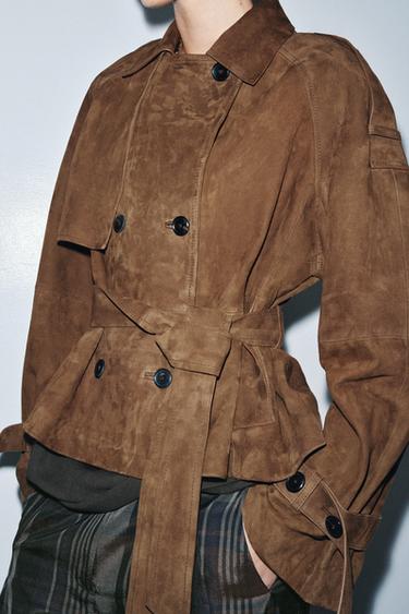 SHORT SUEDE LEATHER TRENCH COAT ZW COLLECTION LIMITED EDITION - Khaki by Zara - Image 1
