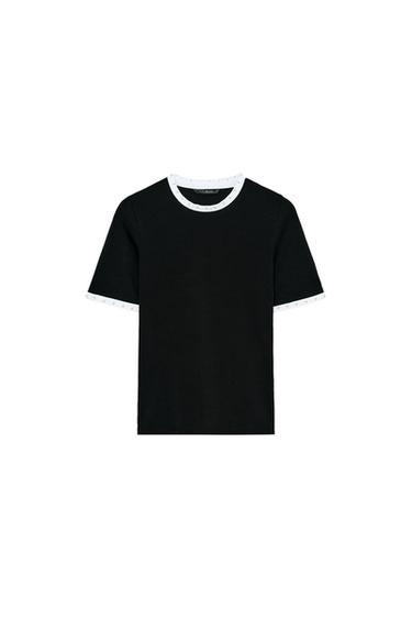 CHUNKY KNIT FAUX PEARL T-SHIRT - Black by Zara