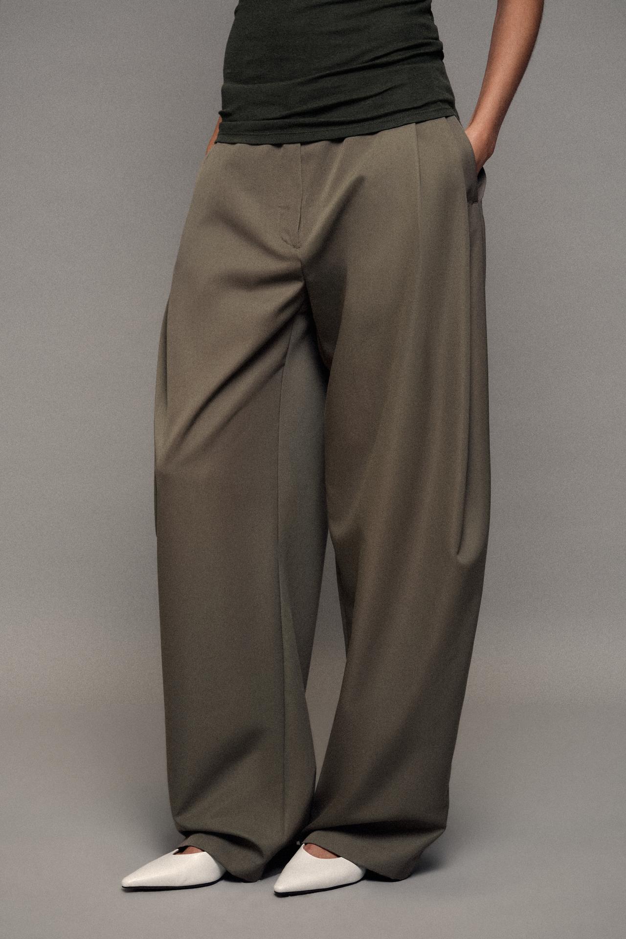 ZW COLLECTION PLEATED WIDE-LEG PANTS — Greenish