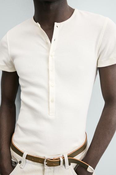 RIB HENLEY T-SHIRT - Oyster-white by Zara - Image 5