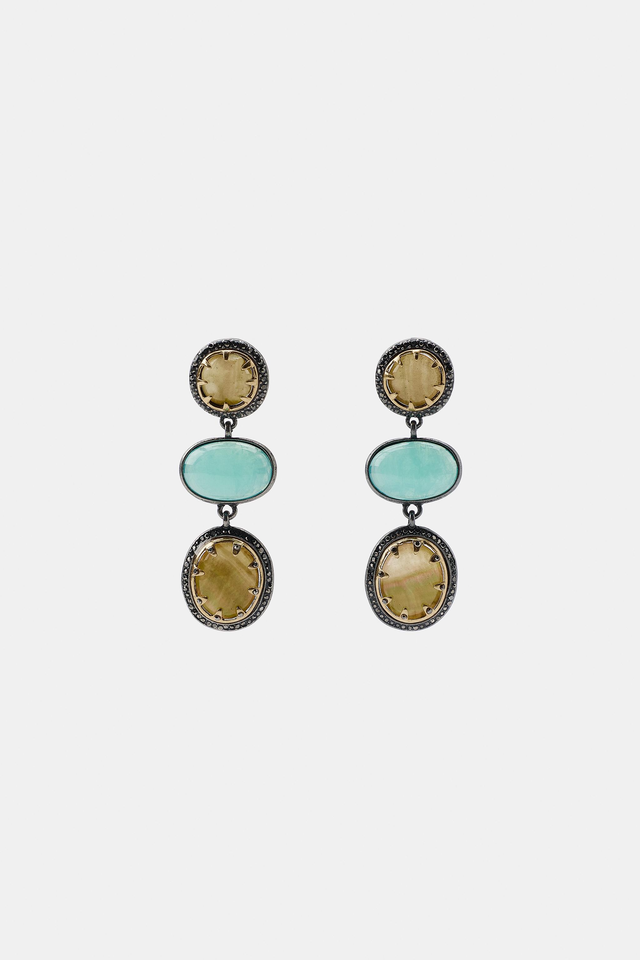 TRIPLE STONE AND RHINESTONE EARRINGS