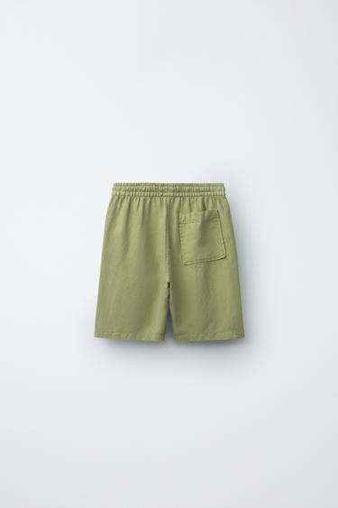 BERMUDA FLUIDE AVEC LIN - Vert olive de Zara - Image 1