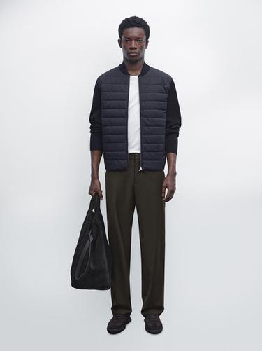 Zara Quilted bomber jacket - Navy blue
