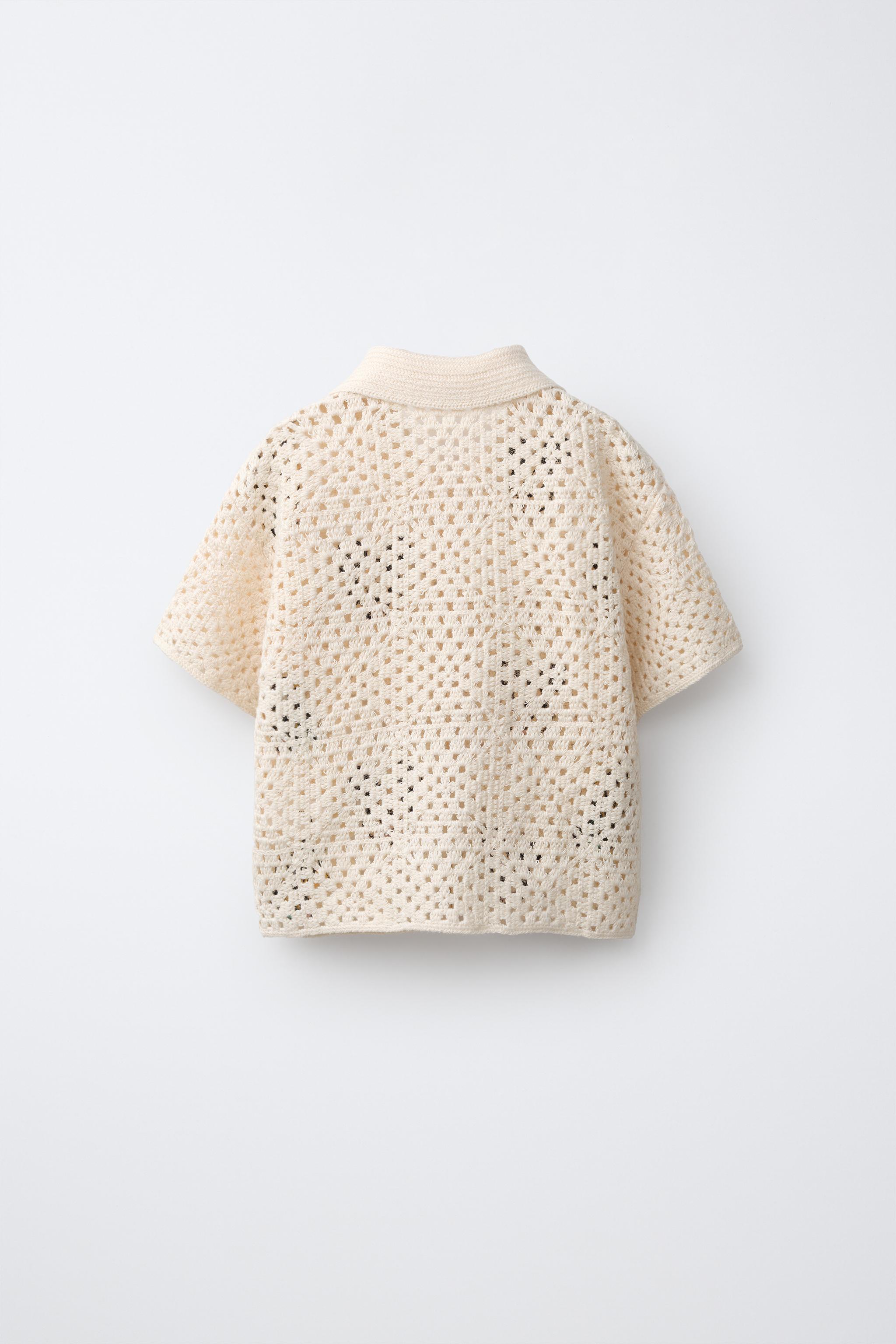 MICKEY MOUSE & PLUTO © DISNEY CROCHET KNIT SHIRT — Ecru