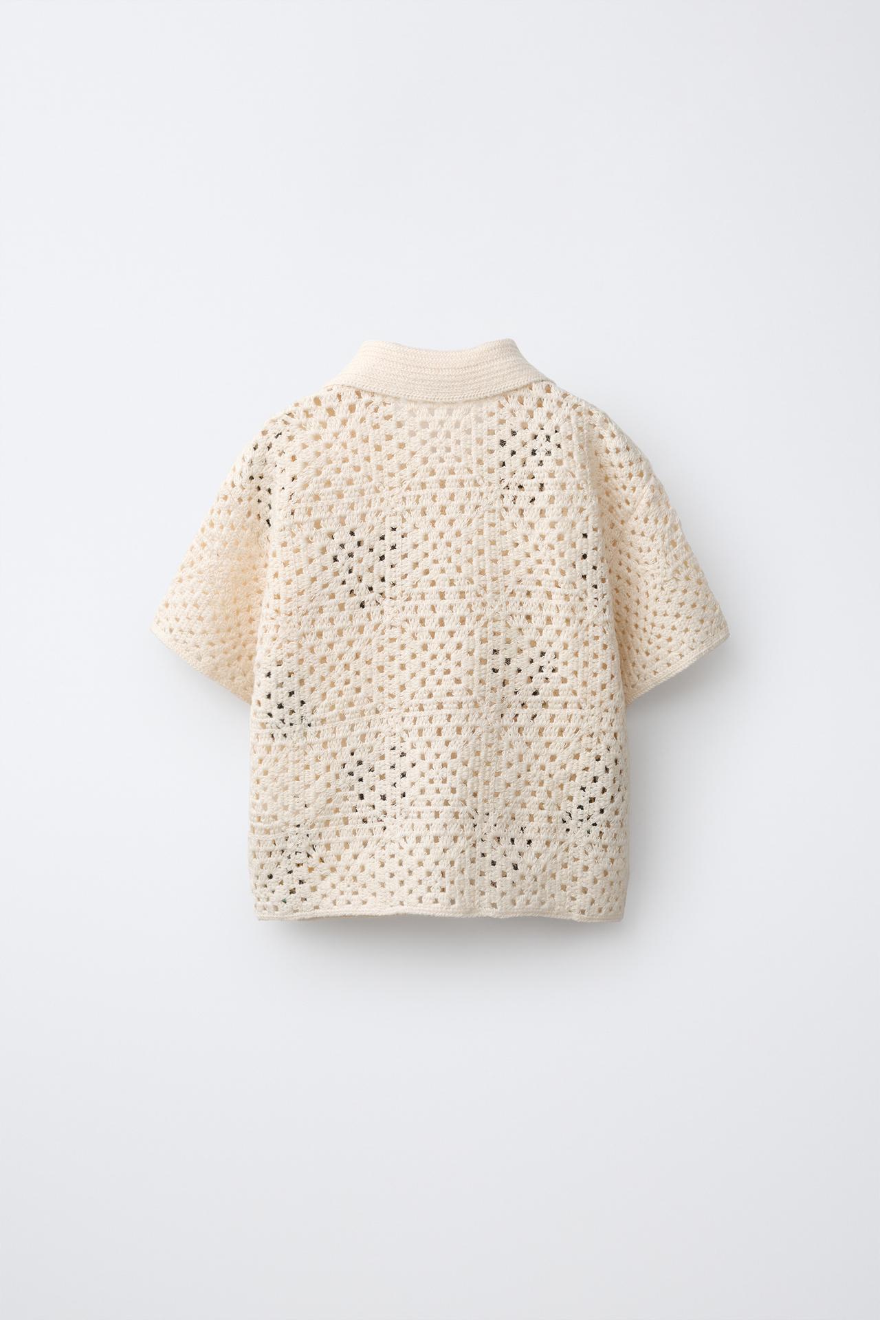 MICKEY MOUSE & PLUTO © DISNEY CROCHET KNIT SHIRT — Ecru