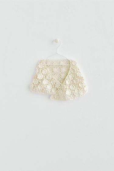Zara CROCHET KNIT MORNING JACKET - Ecru