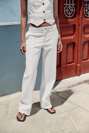 PANTALON BOOTCUT SURPIQÛRES - Blanc de Zara - Image 1