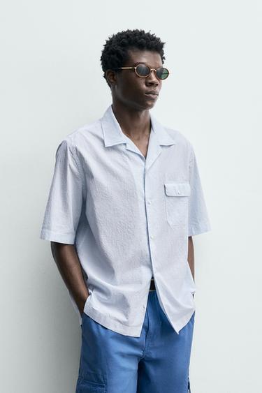 Zara TEXTURED PLAID SHIRT - Blue / White