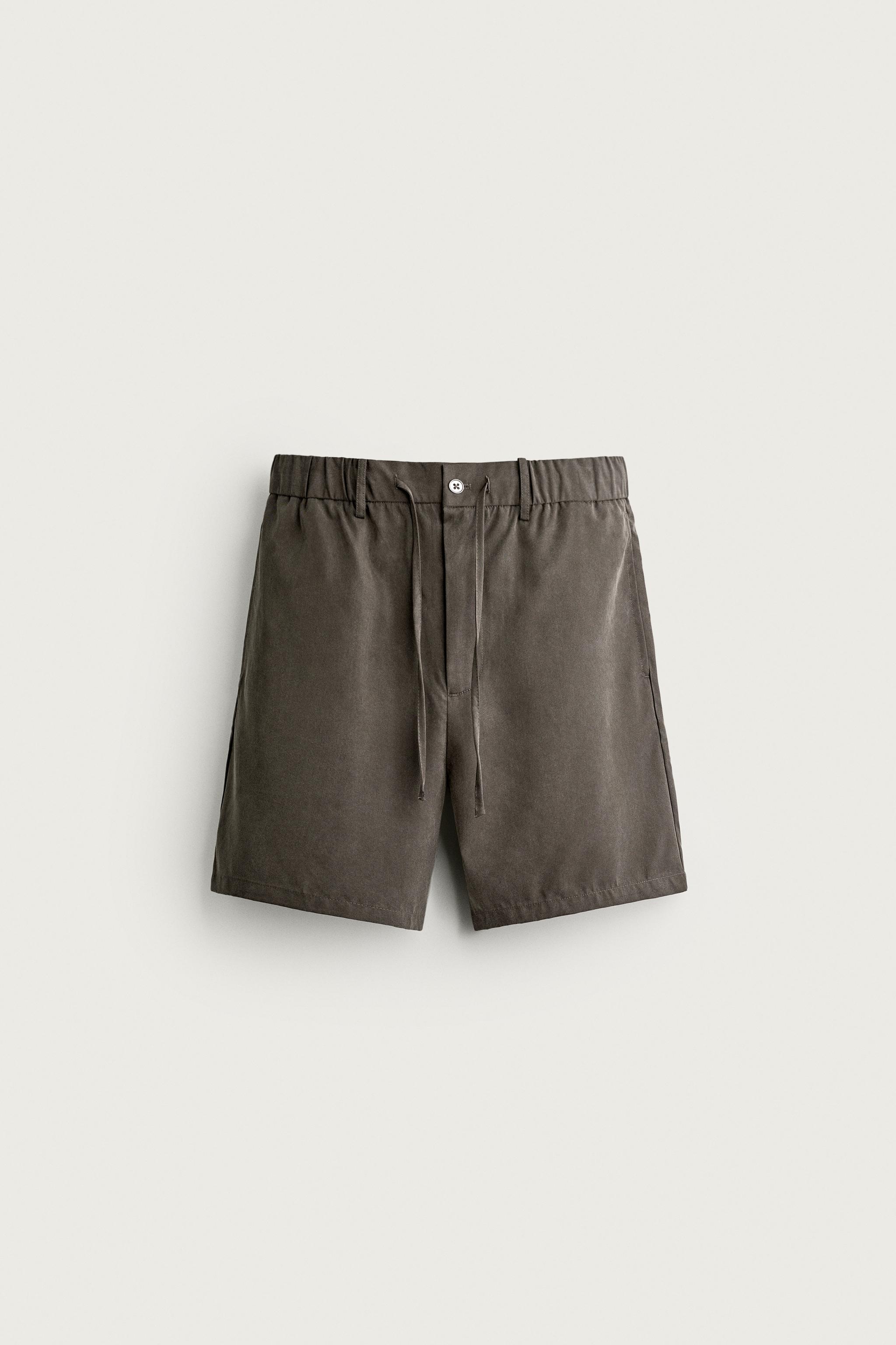 RELAXED FIT FLOWY SHORTS — Mink brown