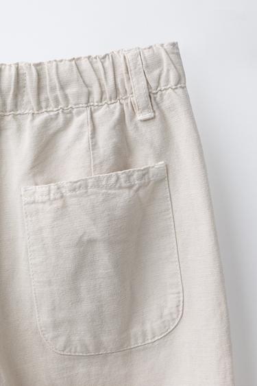 PANTALON DROIT AVEC COTON ET LIN - Écru de Zara - Image 3
