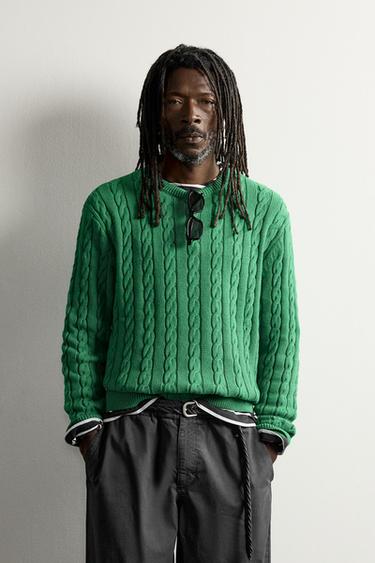 TEXTURED CABLE-KNIT JUMPER AARON LEVINE X ZARA - Green by Zara