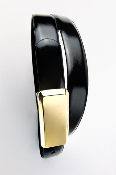 THIN LEATHER BELT WITH RECTANGULAR BUCKLE - Black by Zara