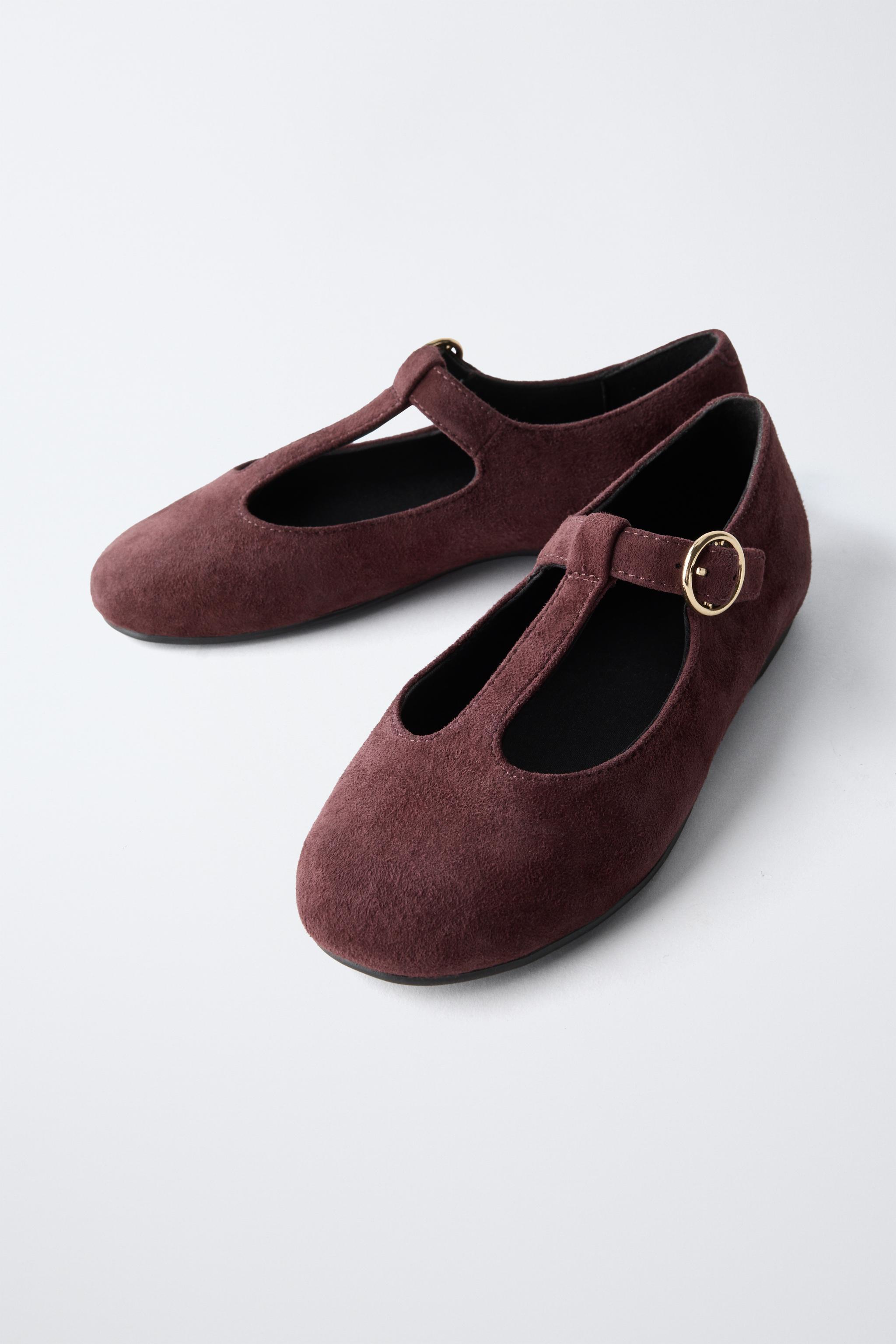 SUEDE T-STRAP SHOES - Brown | ZARA United States SUEDE T-STRAP SHOES - Brown | ZARA United States