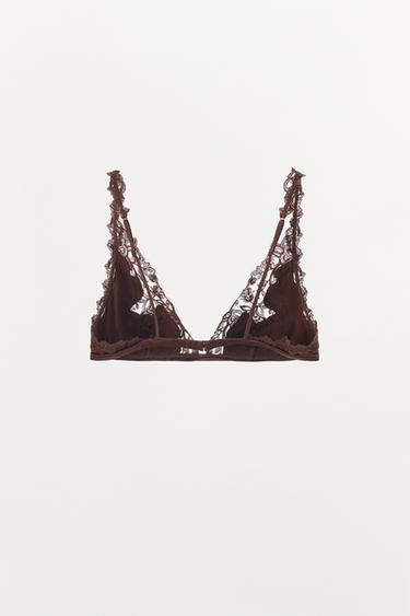 BRALETTE TRIANGLE SATINÉ DENTELLE - Marron de Zara - Image 5