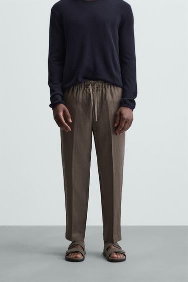 PANTALÓN 100 % LINO - Marrón / Topo de Zara